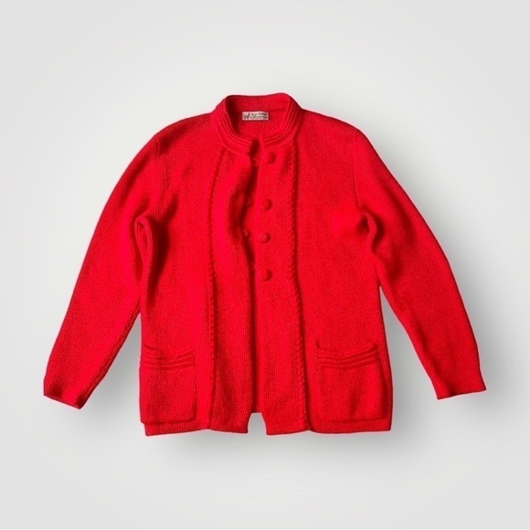 Manos Andinas Baby Alpaca Red Cardigan Sweater Soft Mock Neck Pockets M - Picture 5 of 13